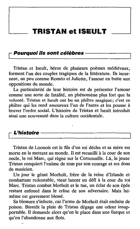 Fiche De Lecture Tristan Et Iseut Pdf tristan et iseut - Fichier PDF
